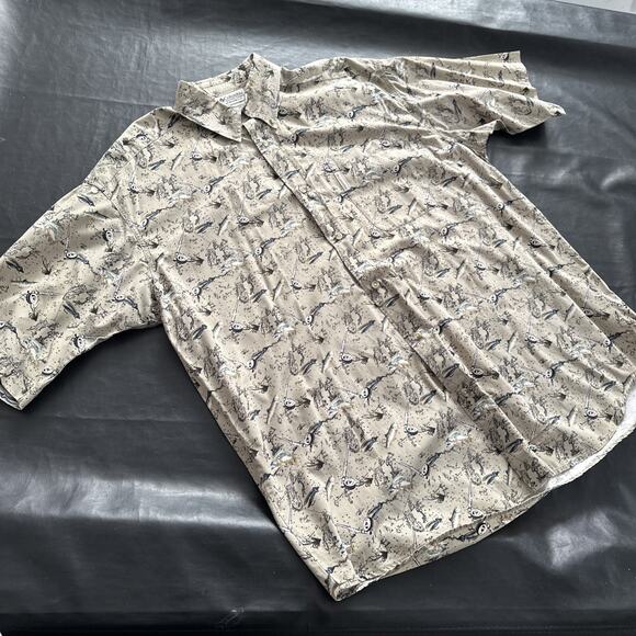 Columbia Men's XXL River Lodge Camo Fish Print Short Sleeve Button Shirt - Picture 2 of 7